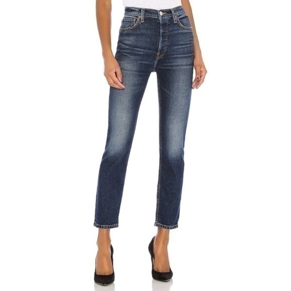 RE/DONE• NWT High Rise Ankle Crop Skinny Jeans Comfort Stretch Midnight Blue 27
